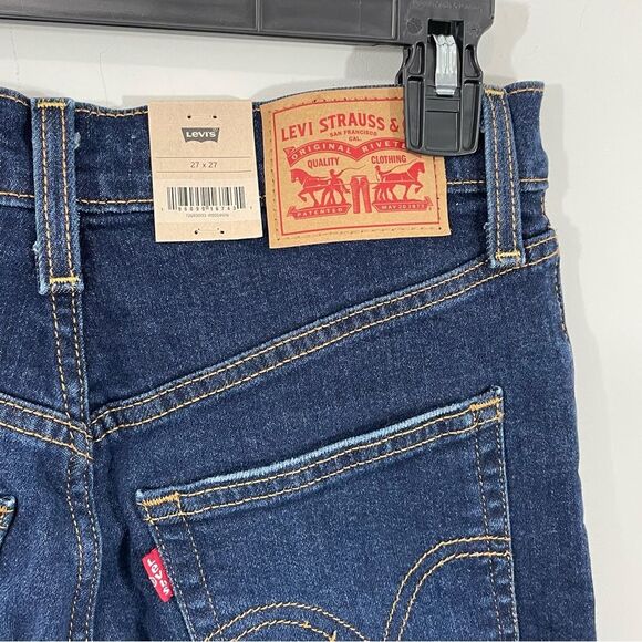 NWT Levi’s Ribcage Straight Ankle High Rise Distressed Dark Wash Denim Jeans 27 - Picture 4 of 7